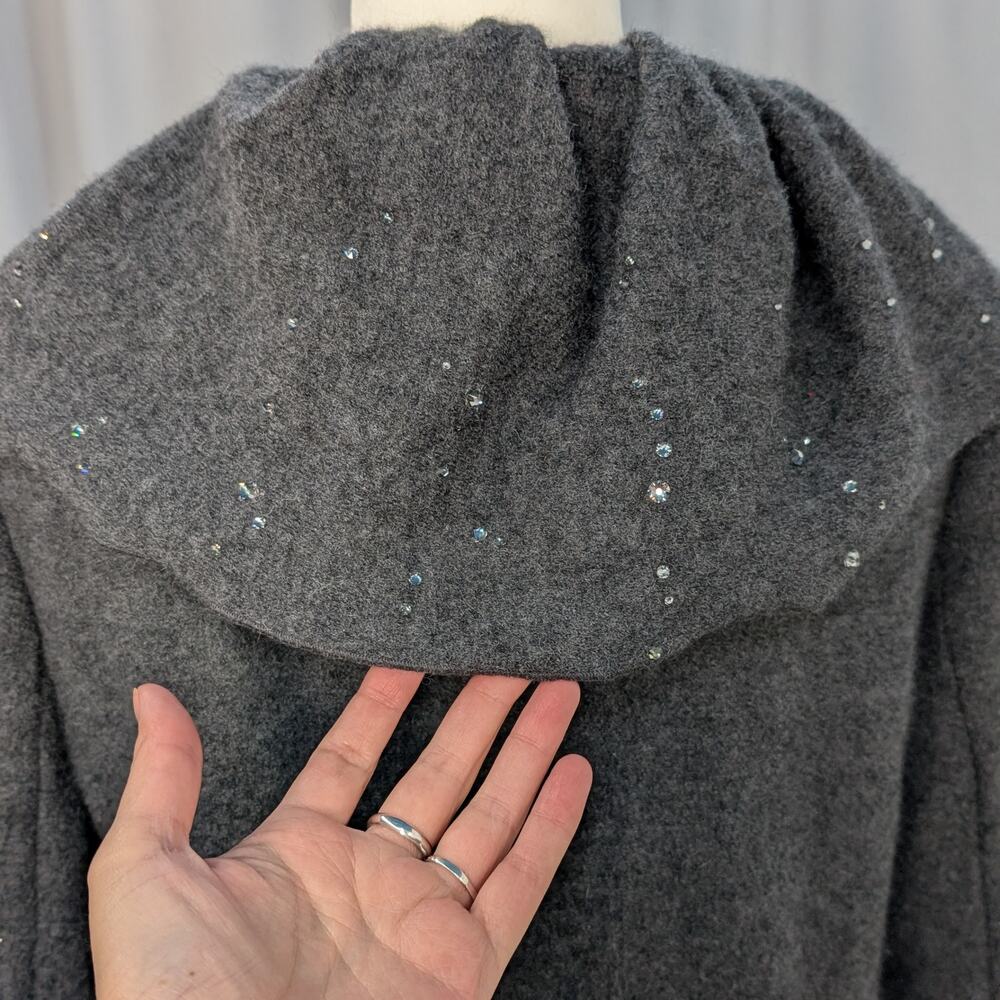 Upcycled 100% Wool Coat with Austrian Crystal Raindrops - M